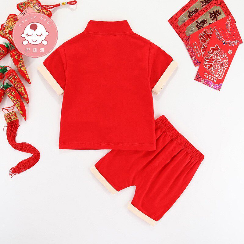 抓周服夏装婴儿汉服一周岁生日宴男宝宝礼服夏季分体套装国风唐装