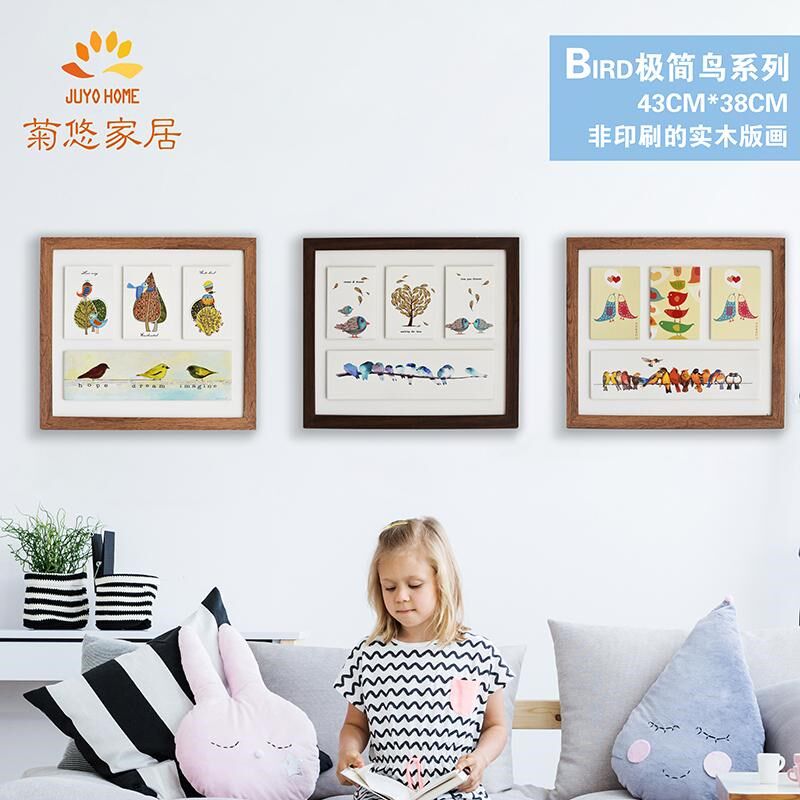 新款立体木板画现代鸟卡通儿童房实木装饰画玄关客厅卧室床头挂画