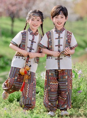 男童汉服夏季民族风日常高端儿童唐装套装古风改良女童国学表演服
