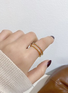 小方形戒指女 时尚个性轻奢锆石食指戒 冷淡风指环开口可调节戒子