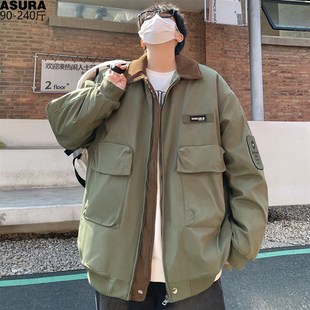 拼料工装 街头美 棉衣男加肥大码 潮胖宽松外套飞I行衣厚夹克秋冬季