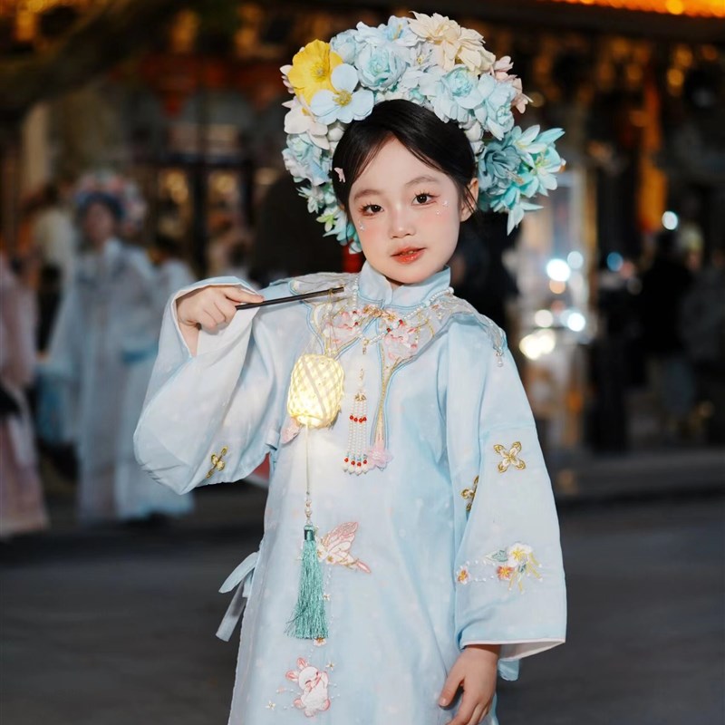 汉服女童中国风儿童古装超仙气小女孩蓝色云肩清汉女X宋代泉州簪