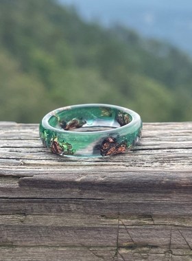 绿色夜空树脂戒指 情侣戒指套装 木质树脂首饰 环氧树脂戒指