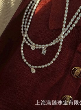 满臻水滴钻方块天然珍珠项链女轻奢小众设计感锁骨链气质高级颈链