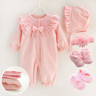 婴儿连体衣春秋季 0全棉3公主哈衣6个月1岁新生儿童女宝宝满月夏装