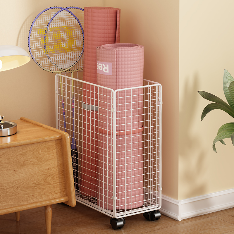 瑜伽垫收纳筐健身器材收纳架篮球球拍收纳篮可移动落地带轮置物架