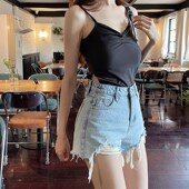 牛仔短裤 夏天薄款 女高腰2024新款 浅蓝辣妹显瘦小个子毛边a字热裤