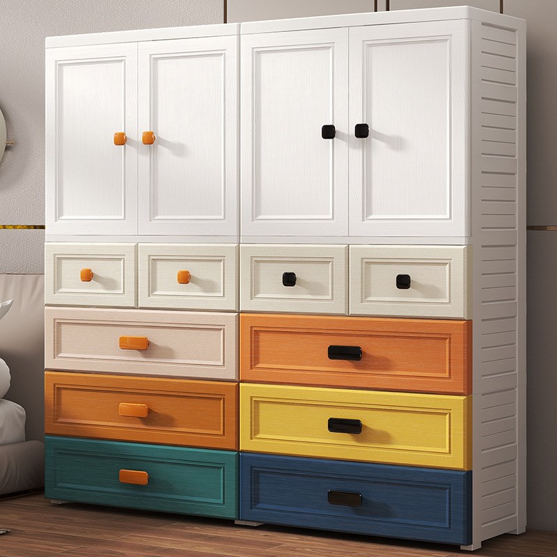 爱永伴70面宽缤纷加厚衣柜简约卧室塑料柜双开门抽屉式挂衣收纳柜