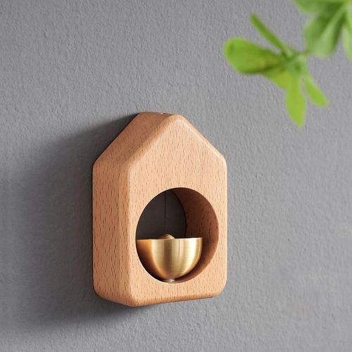 吸门式风铃胡桃木日系简约手工冰箱贴网红铜铃铛进门木制工艺挂件