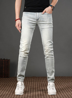 2025夏季浅色百搭男士牛仔裤欧版修身I塑形型男裤子简约高端裤子