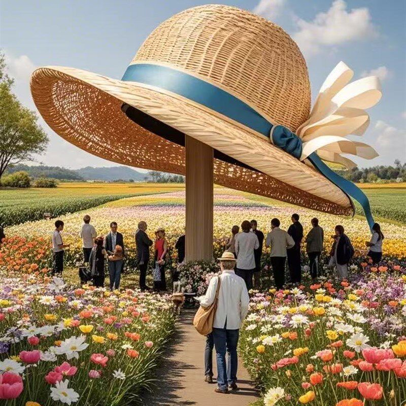 巨型草帽大帽子户外大型藤编巨型草帽景观花海大草帽公园巨型草帽