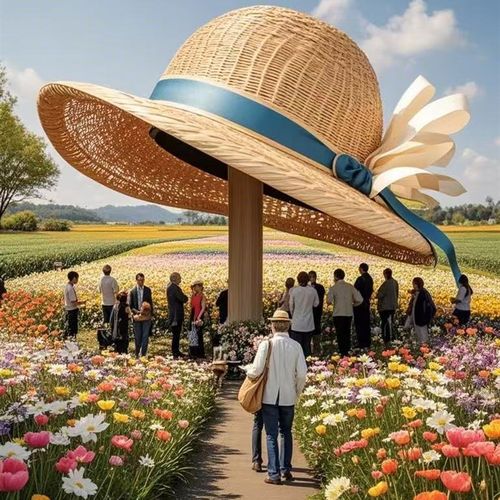 巨型草帽大帽子户外大型藤编巨型草帽景观花海大草帽公园巨型草帽