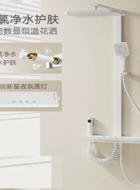 枪灰色白色数显氛围灯家用冷热大置物架淋浴花洒钢琴按键扁管雨淋