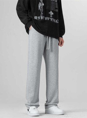 195高个子浅灰色重磅卫裤男加长z版运动裤120CM宽松直筒拖地长裤