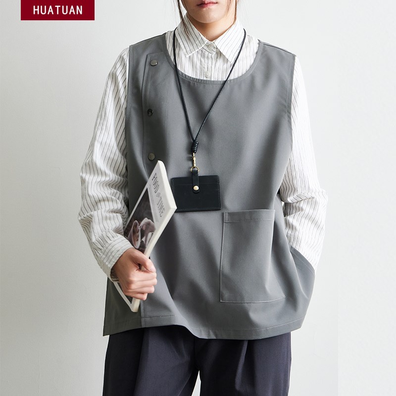 日式背心罩衣工作服定制logo理发师咖啡买手店餐饮厨房围裙防泼水