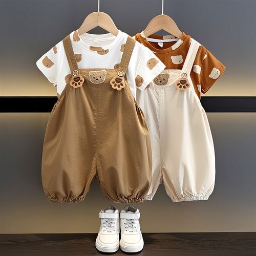 时髦夏装宝宝洋气童装男童夏季w背气衣服潮带裤套装2025新款儿童