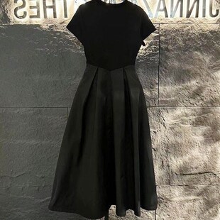 胖MM大码 赫本风小个子显瘦中长裙 300斤高级感s拼接连衣裙女夏法式