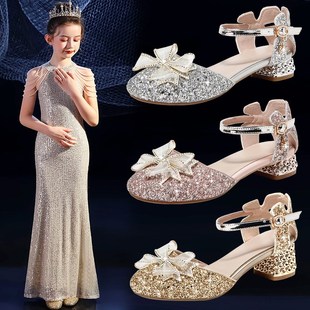 小女孩钢琴走秀Z配礼服鞋 女童公主鞋 春夏皮鞋 女儿童高跟鞋 水晶鞋