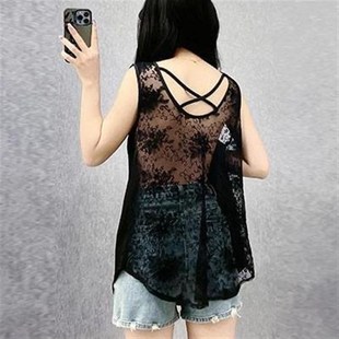 百搭无袖 300斤b大码 胖MM后背蕾丝美背中长款 宽松砍袖 吊带背心 女装