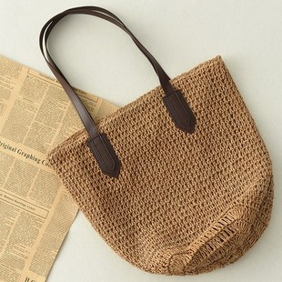 2021新款 文艺复古草编包w编织包手提包单肩腋下包草包大容量女包