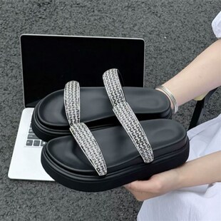 洋气高级感沙滩 夏外穿配裙子仙女风时尚 水钻厚底拖鞋 女2k025新款