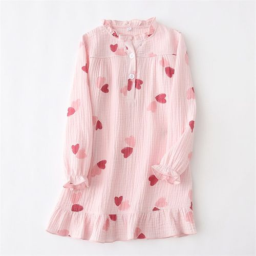 春秋日系纯棉纱布儿童长袖睡裙女童F宝宝公主睡衣女孩亲子家居服