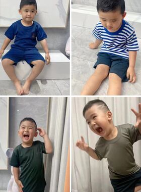儿童短袖体能训练服速干T恤亲A子套装小孩短袖短裤夏令营培训班服