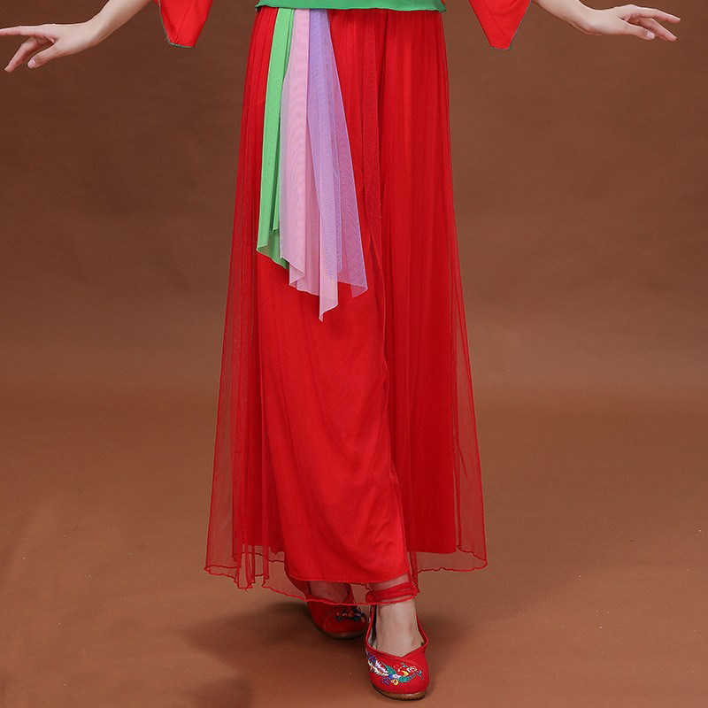 新款广场舞裤高腰网纱o阔腿裤女古典民族舞蹈长裤喇叭裤表演演出