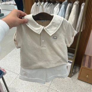 洋气翻领短袖 儿童宝宝时尚 T恤衫 白色短Z裤 套 韩国童装 法式 25夏款