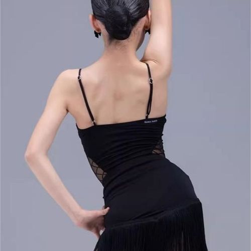 夏季新款拉丁舞h女少儿童吊带练功服V领连档分体专业演出舞蹈裙