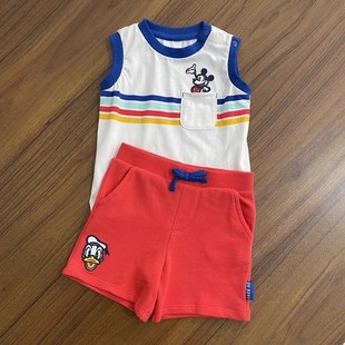 子夏0 男童纯棉c短袖 小中童松紧弹力腰毛圈面料裤 套装 6岁 背心短裤