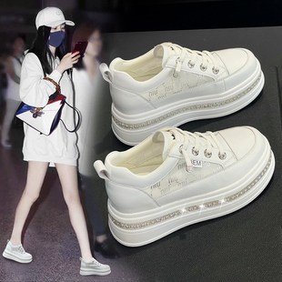 女配裙子外穿网面板 仙女风水钻拼色厚底增高小白鞋 2025b夏季 新款