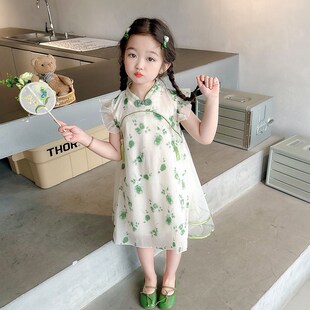 侧边网纱超仙幼儿园表演公主 新款 女宝宝夏装 旗袍连衣裙20t24夏季