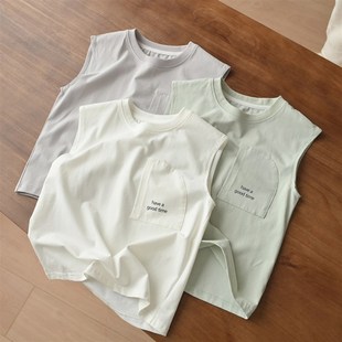 夏款 儿童纯棉宽肩背心 160码 P80 男童T恤上衣简约基础款