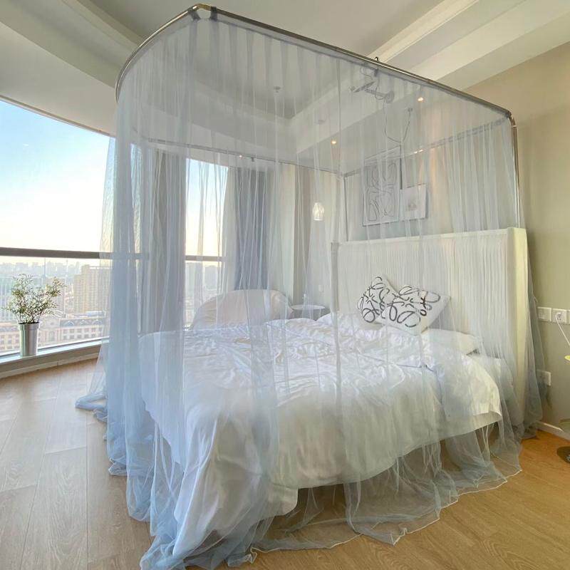 穿杆A类蚊帐U型伸缩不锈钢支架落地家用高级卧室床幔公主床帘床帐