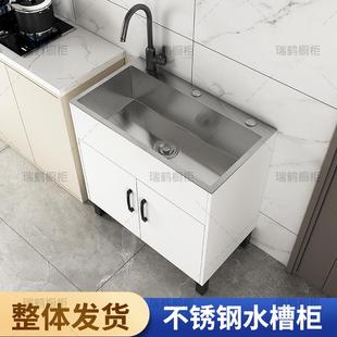 家用厨房不锈钢一体洗菜盆阳台水槽柜出租房单槽洗碗池橱柜全套