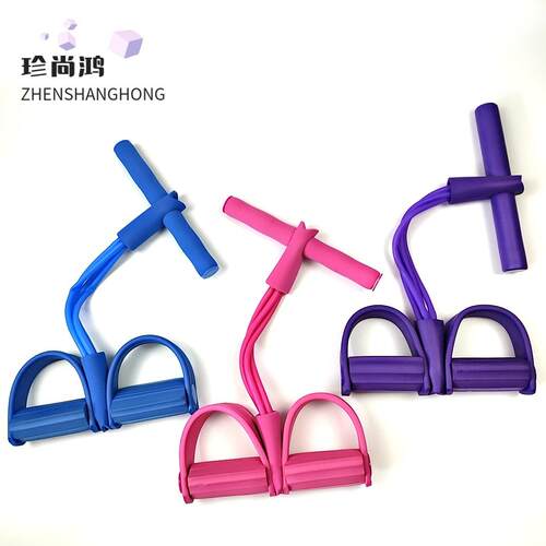 四管脚蹬拉力器多功能四股瑜伽拉力绳仰卧起坐辅助家用脚踏健腹器