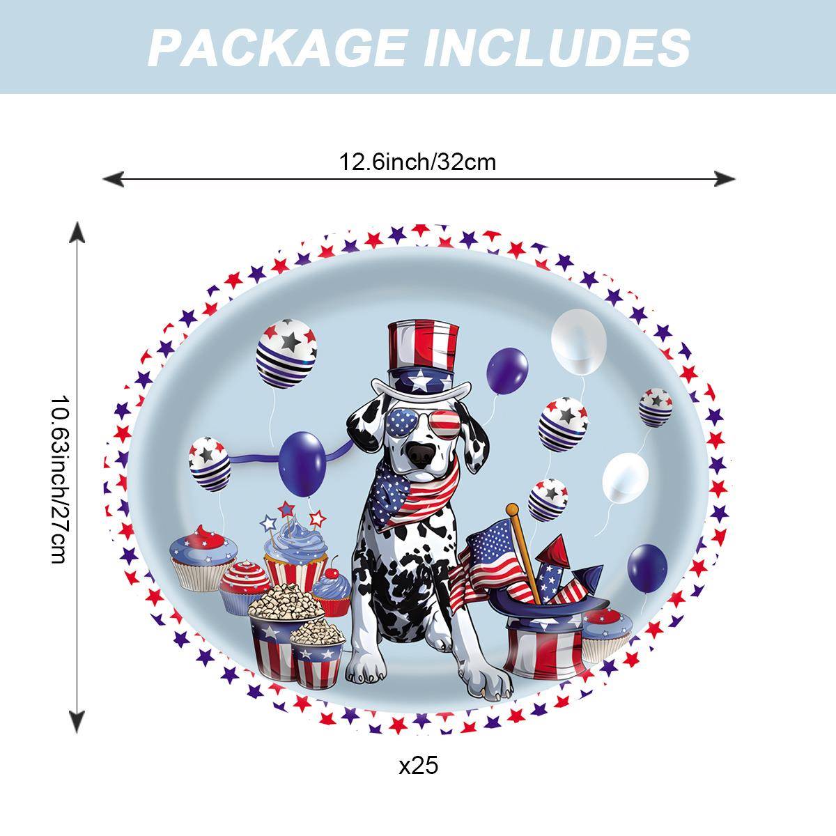 新款卡通独立日主题狗狗椭圆盘一次性餐具节日派对聚会装饰品套装