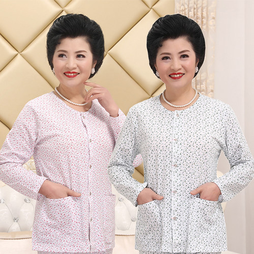 中老年纯棉开衫秋衣大码薄款对襟内衣女士长袖上衣春秋夏家居汗衫