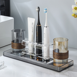 创意刷牙杯双人洗漱套装 简约牙杯情侣玻璃漱口杯高端家用牙缸杯子