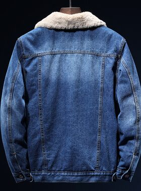 冬季新款牛仔衣褂加绒宽松夹克男士加厚保暖抗寒棉衣服带毛领外套