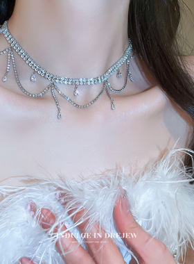 流苏项链女款2022年新款轻奢小众锁骨链带钻法式颈链夸张脖子配饰