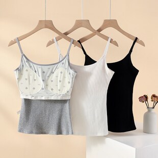 带胸垫吊带背心女文胸一体纯棉打底内J衣夏季 显瘦 运动睡衣女修身