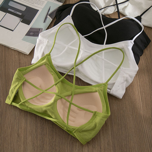 细带交叉美背内衣女背心网红爆款聚拢吊带M薄款抹胸一体式文胸裹