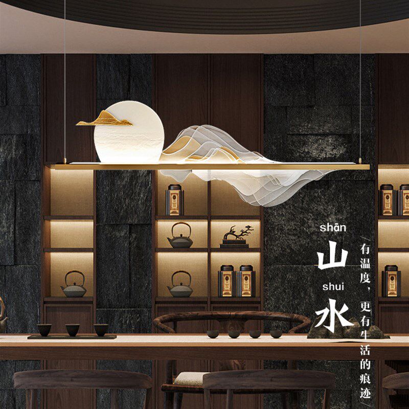 新中式吊灯中国风禅意餐厅灯茶室吊灯现代创意艺术长方形吧台书房