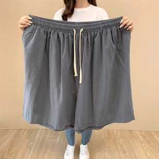 宽松加肥加大30w0斤纯色棉麻大裤 大码 衩送爸爸高腰深档7X 短裤 男士
