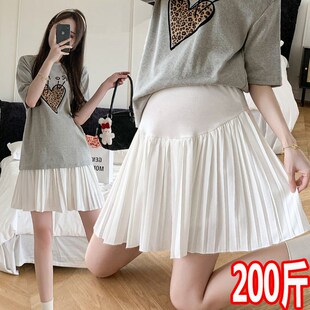 潮妈托腹DA字裙纯色百搭雪纺短裙200 薄款 大码 孕妇百褶半身裙夏季