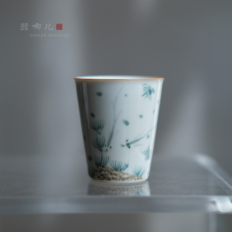 草木灰茶杯手绘鱼戏功夫茶杯品茗杯陶瓷闻香杯功夫茶具单杯子茶盏,餐饮具,茶杯,淘宝优惠券,粉丝福利购,淘宝优惠卷