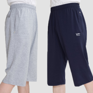 男纯棉透气运动短裤 大码 7分裤 夏季 青中年休闲中裤 七分裤 马裤 薄款