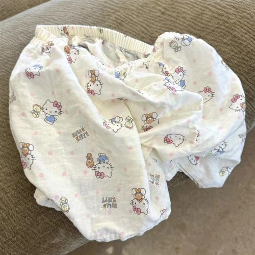 2025新款全棉双层纱可爱宽松F印花睡裤可外穿可居家短裤